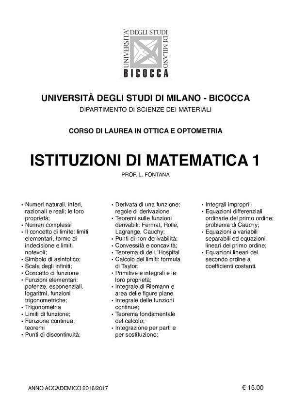 Istituzioni di Matematica II (8 CFU) - Federica Argnani